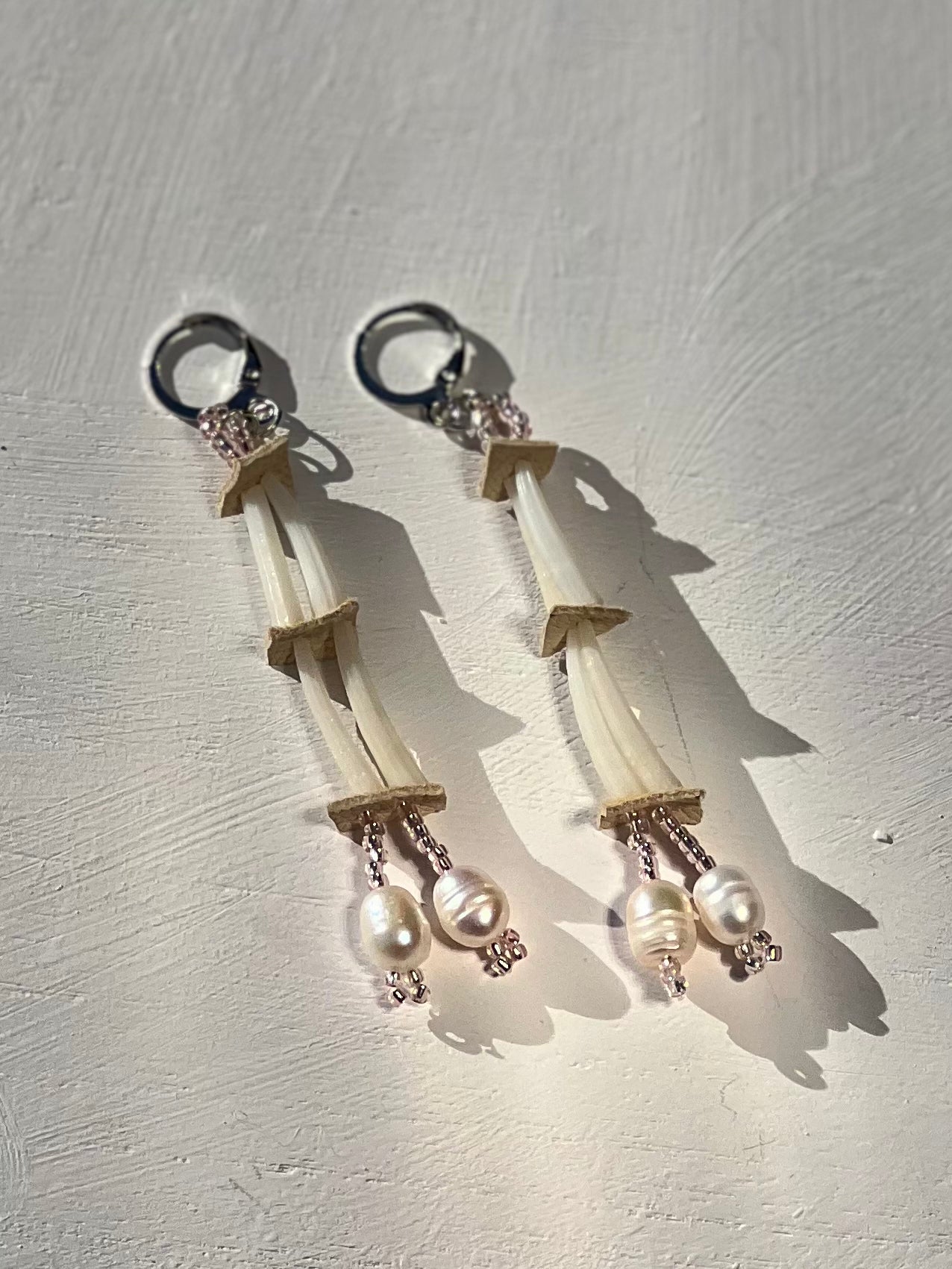 Dentalium (Tusk) Shell and Freshwater Pearl earrings