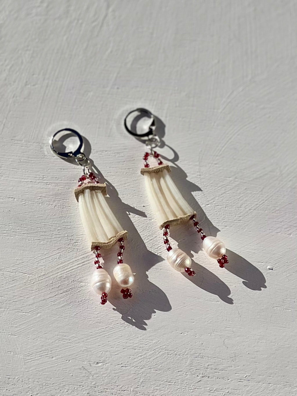 Dentalium (Tusk) Shell Earrings with Pearl Drops