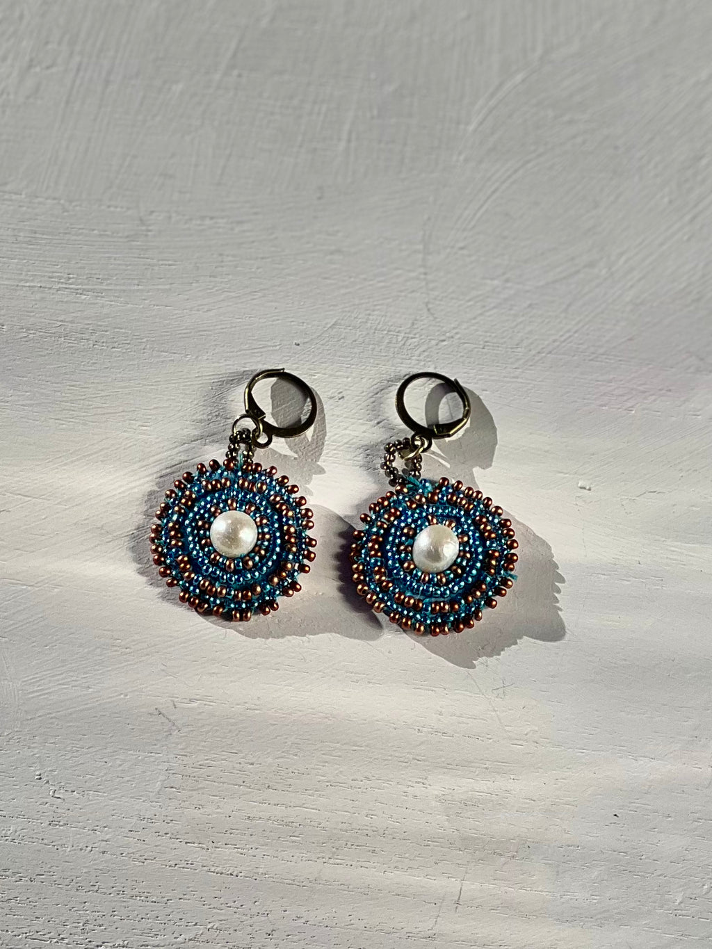 Copper and Pearl Medallion Earrings
