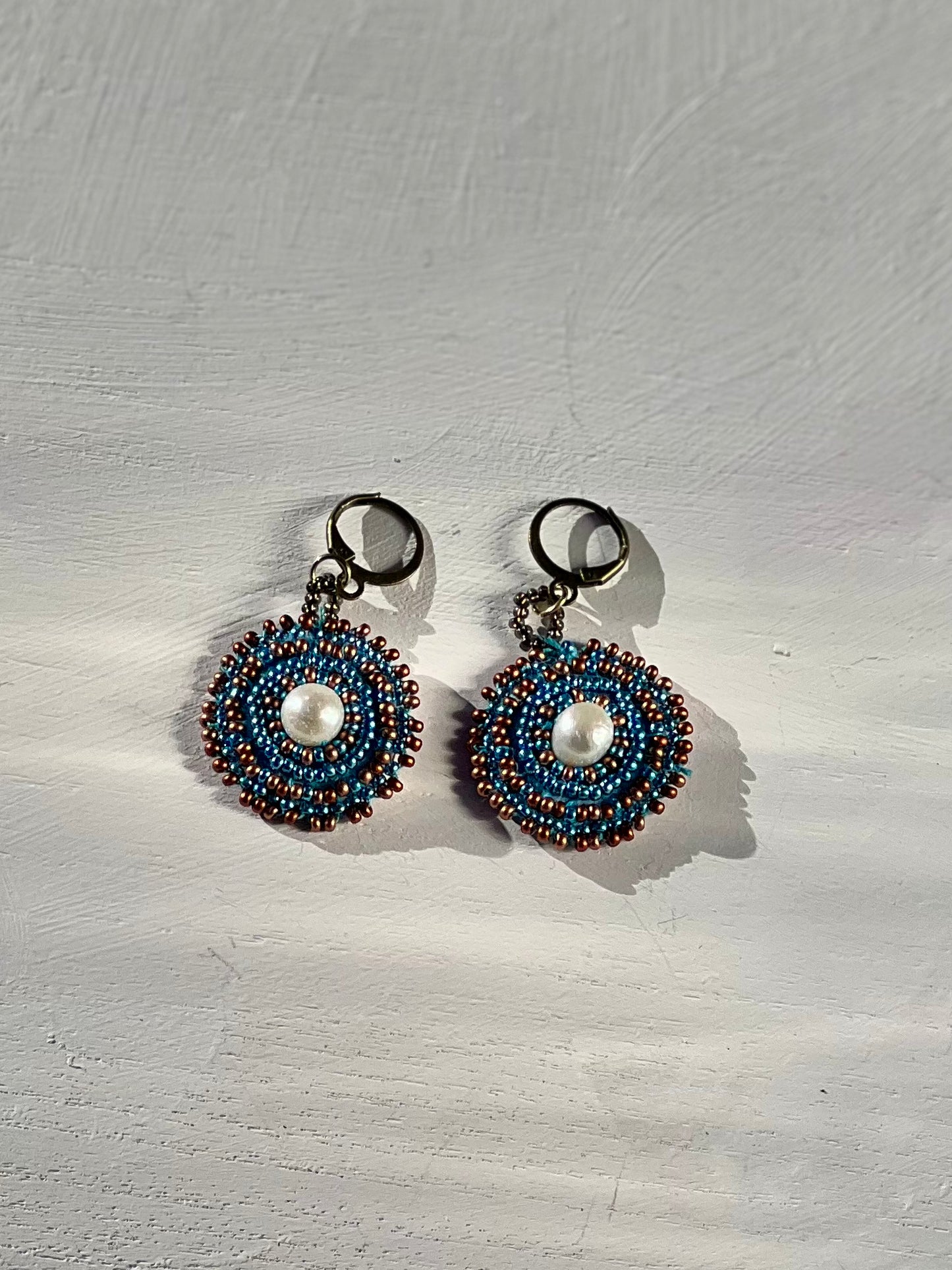Copper and Pearl Medallion Earrings