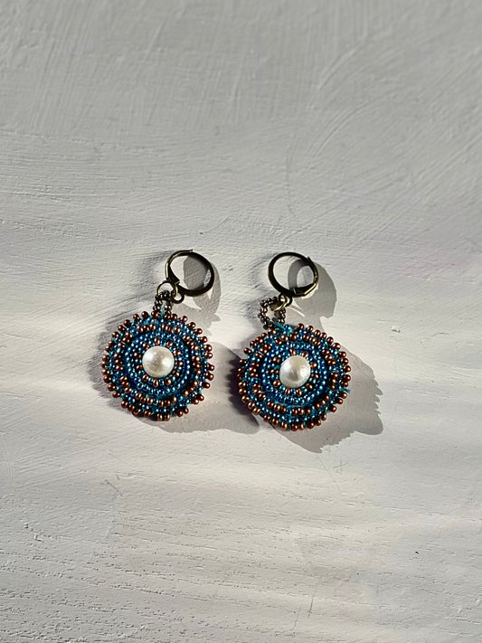 Copper and Pearl Medallion Earrings