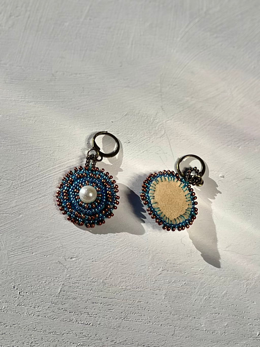 Copper and Pearl Medallion Earrings