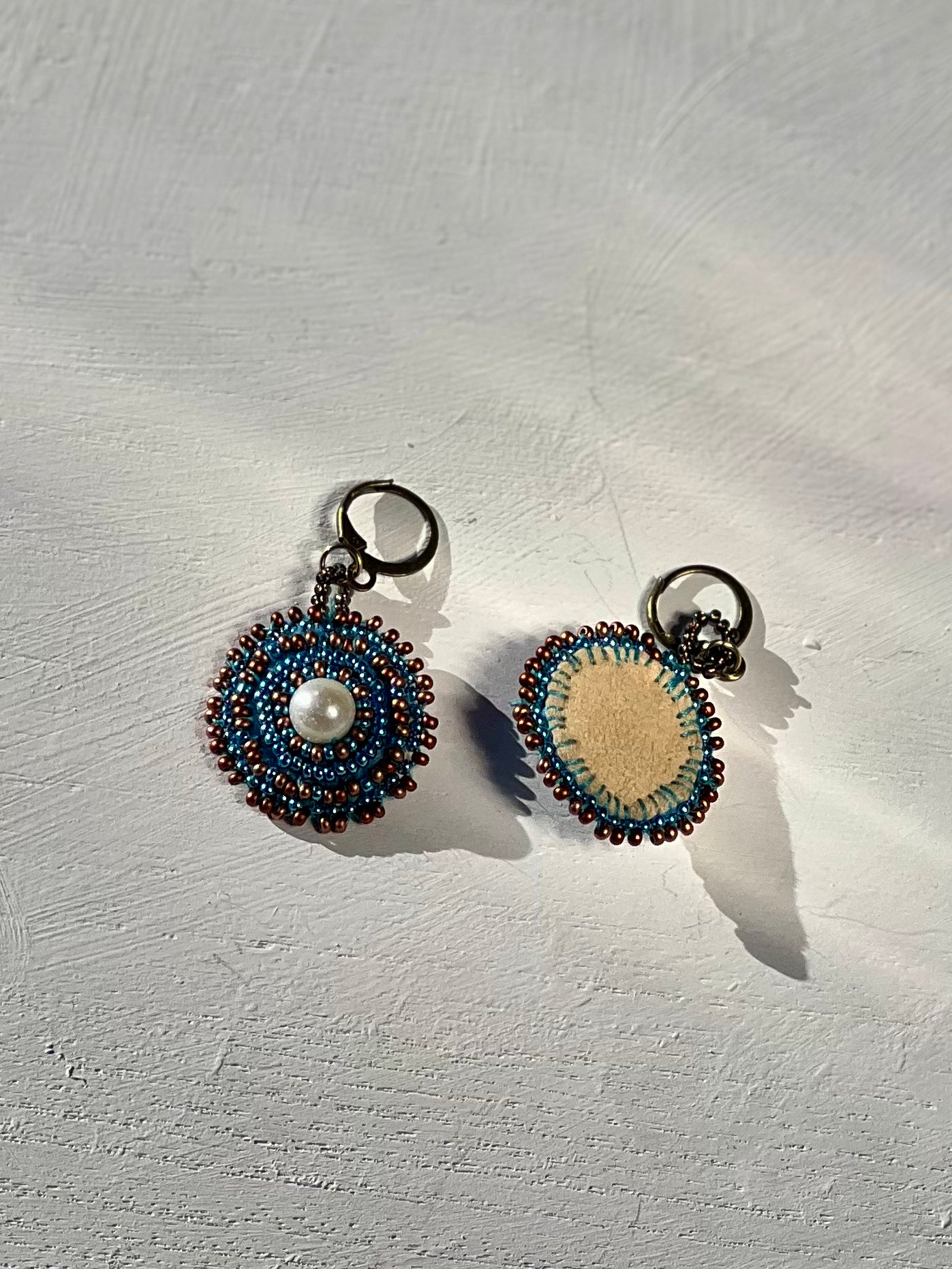 Copper and Pearl Medallion Earrings