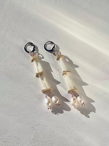 Dentalium (Tusk) Shell and Freshwater Pearl earrings