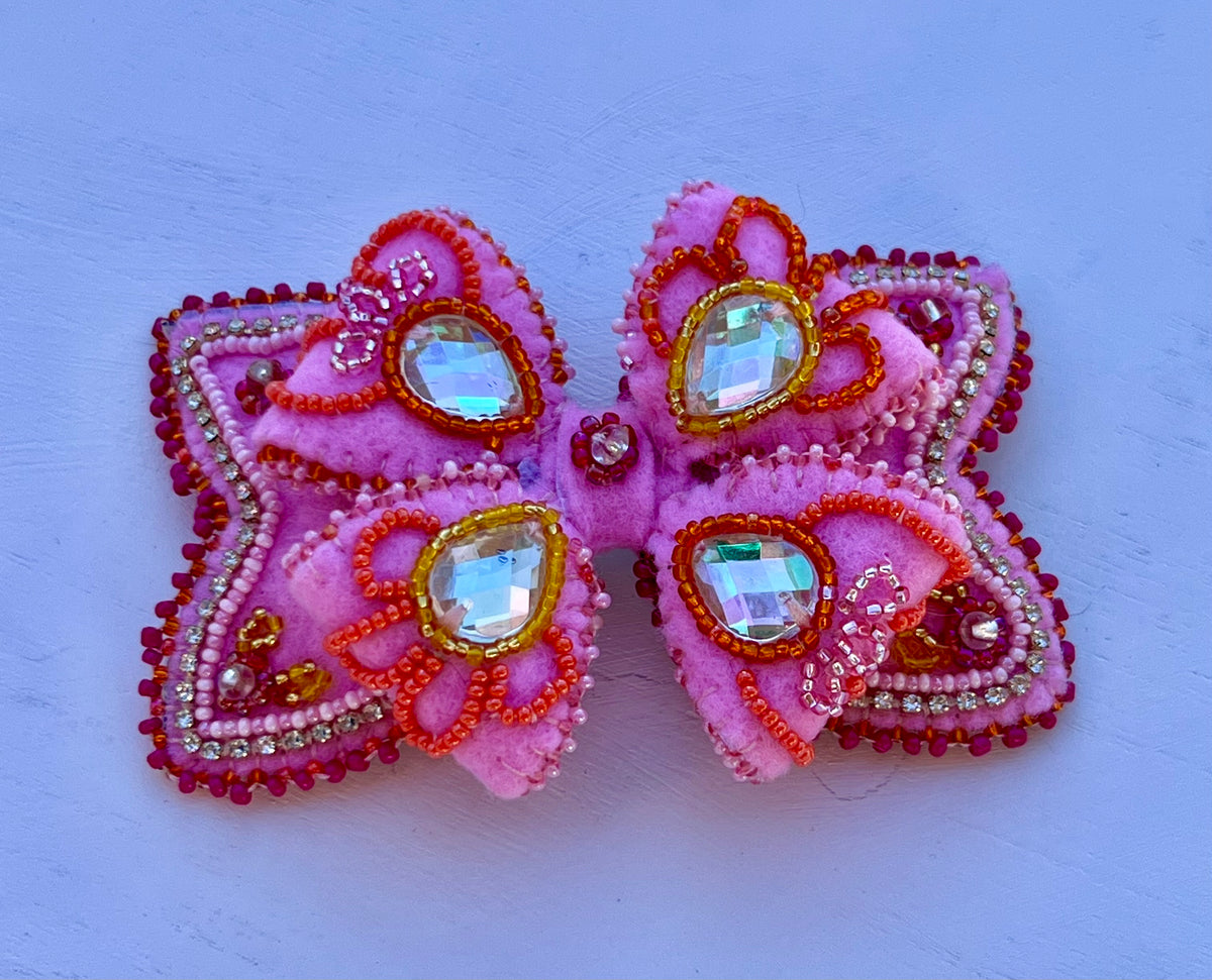 Beaded Hairbow - Princess Pink