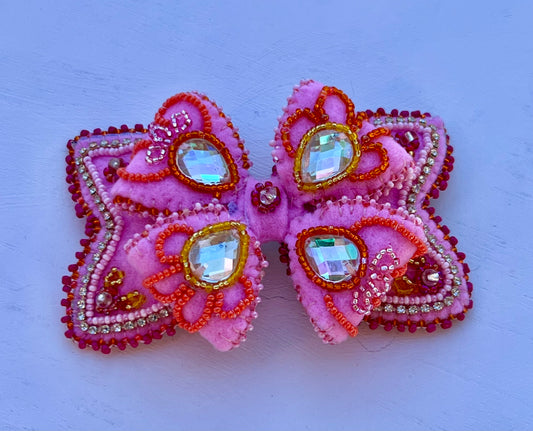 Beaded Hairbow - Princess Pink
