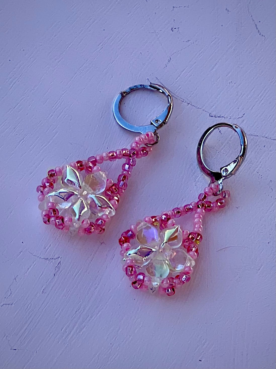 Cherry Blossom beaded earrings - Pink