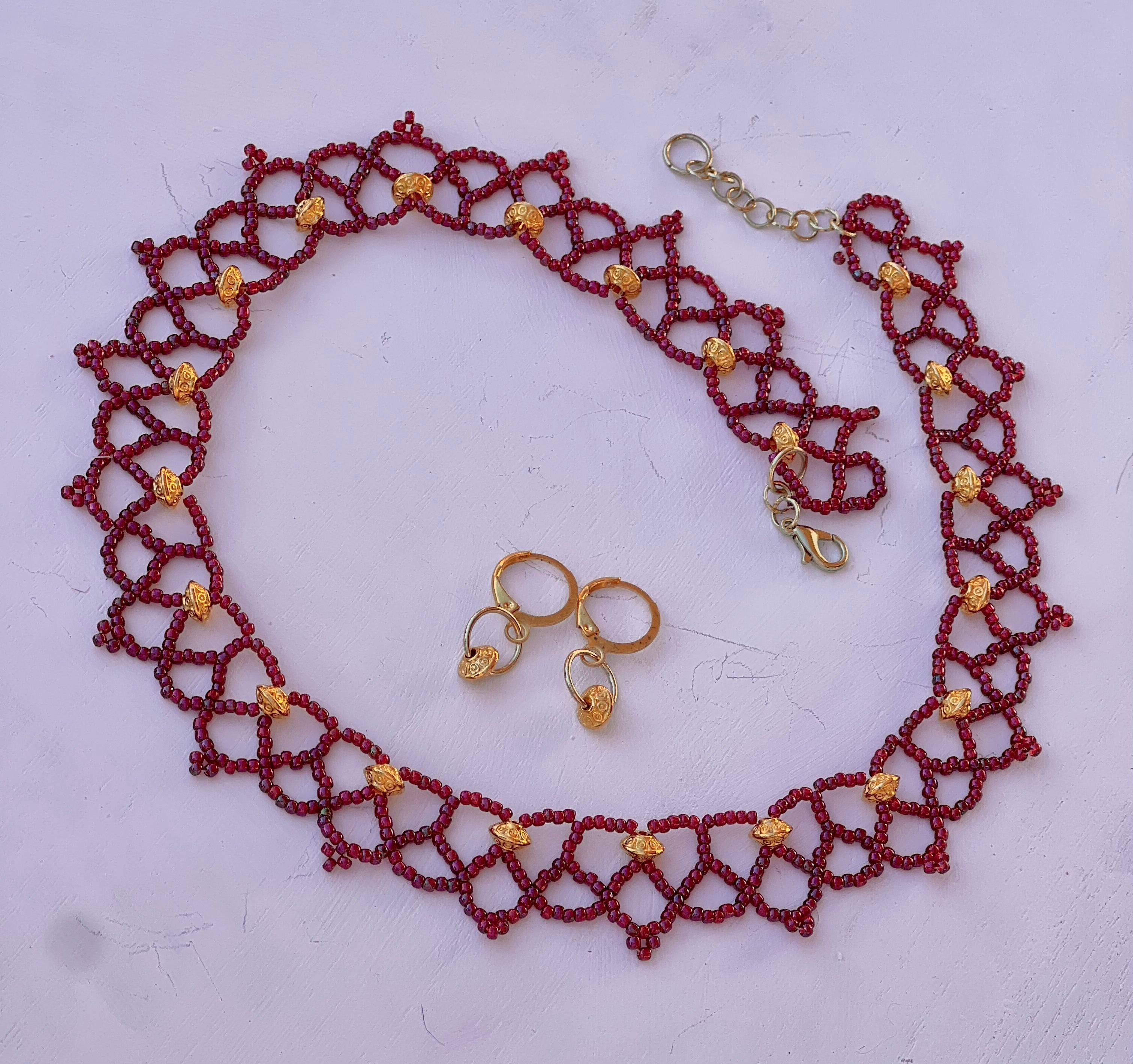 Raspberry Red and 18k Gold beaded necklace