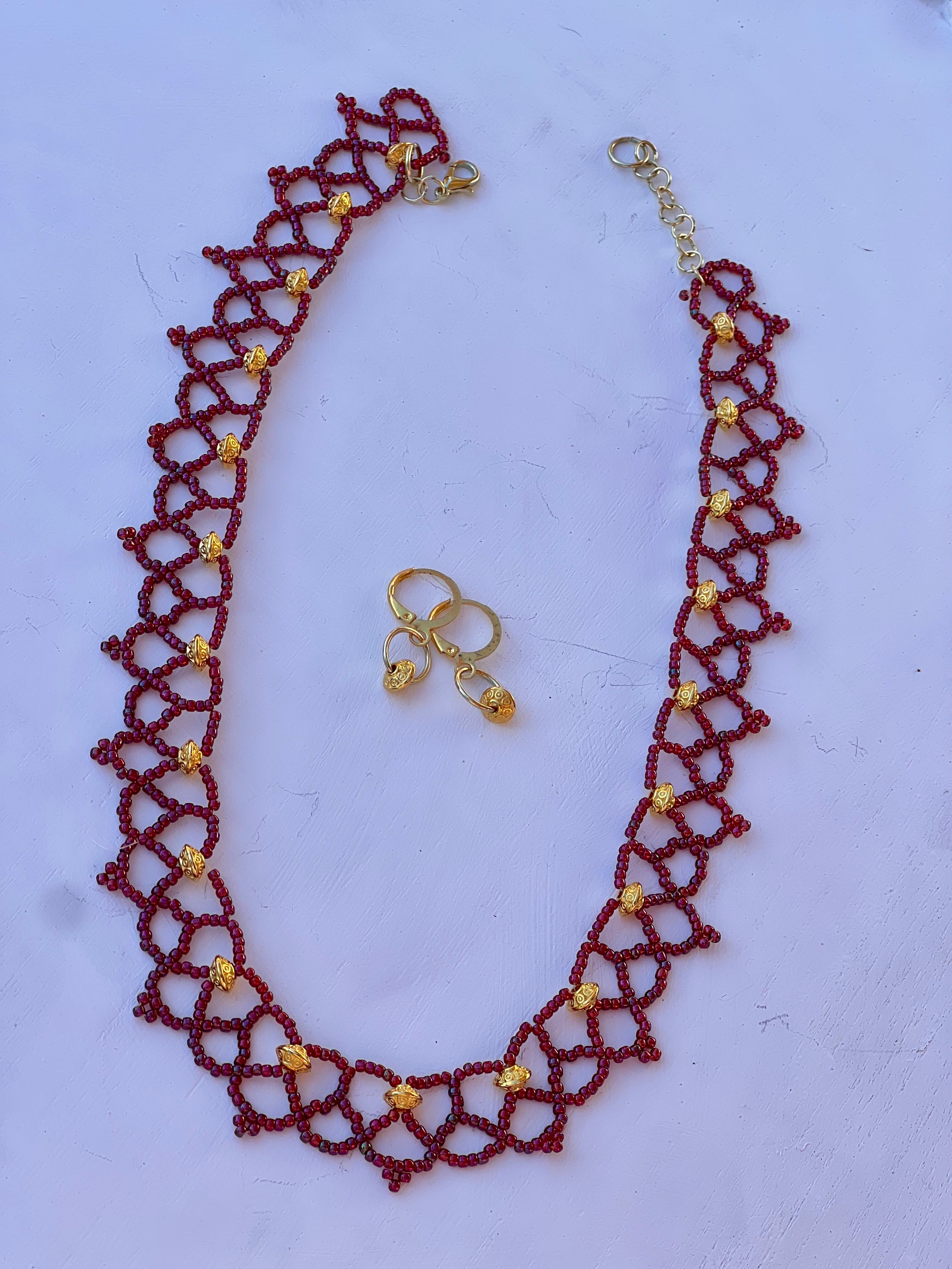 Raspberry Red and 18k Gold beaded necklace