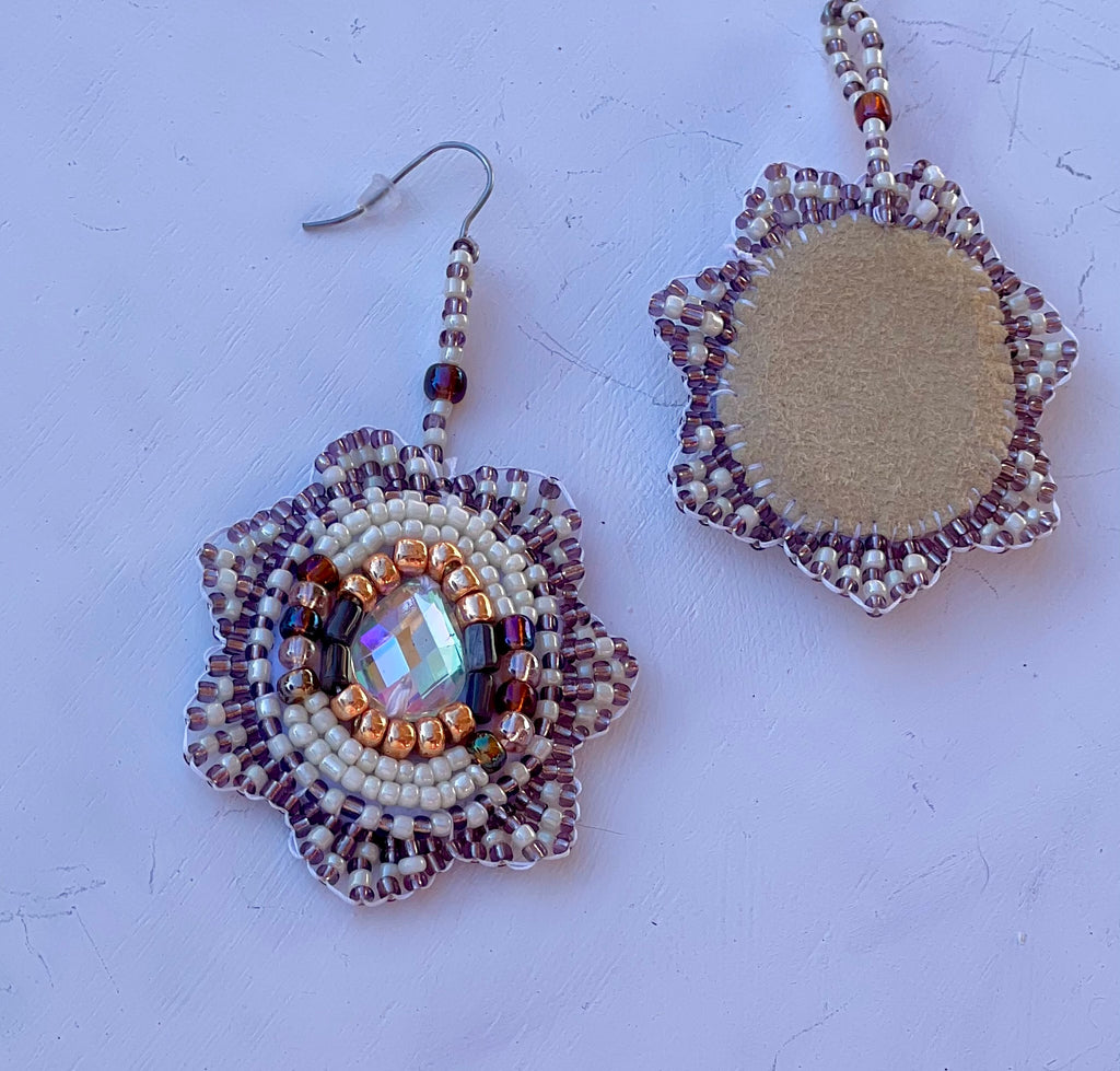 Wampum and Gold Medallion Earrings