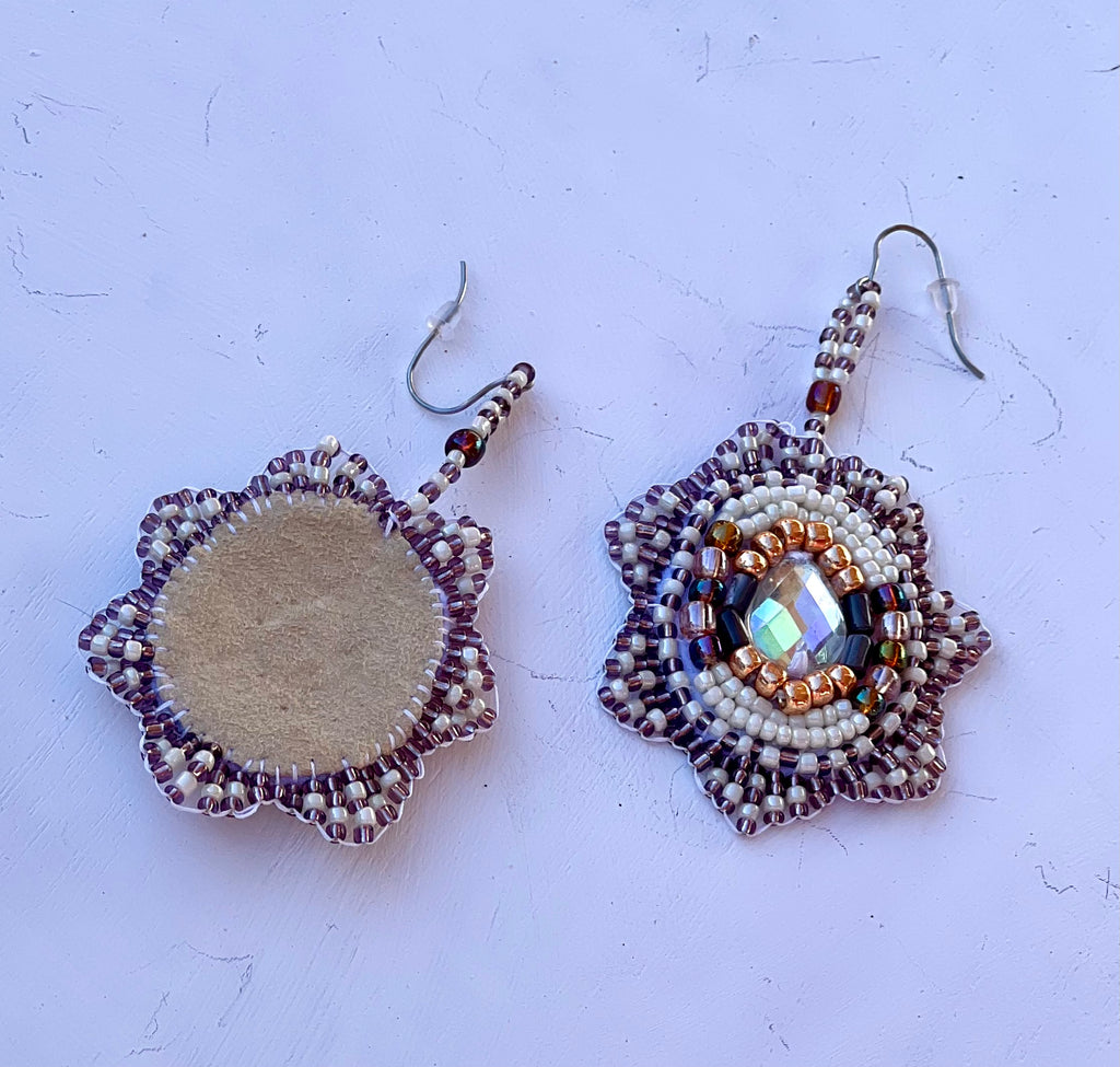 Wampum and Gold Medallion Earrings