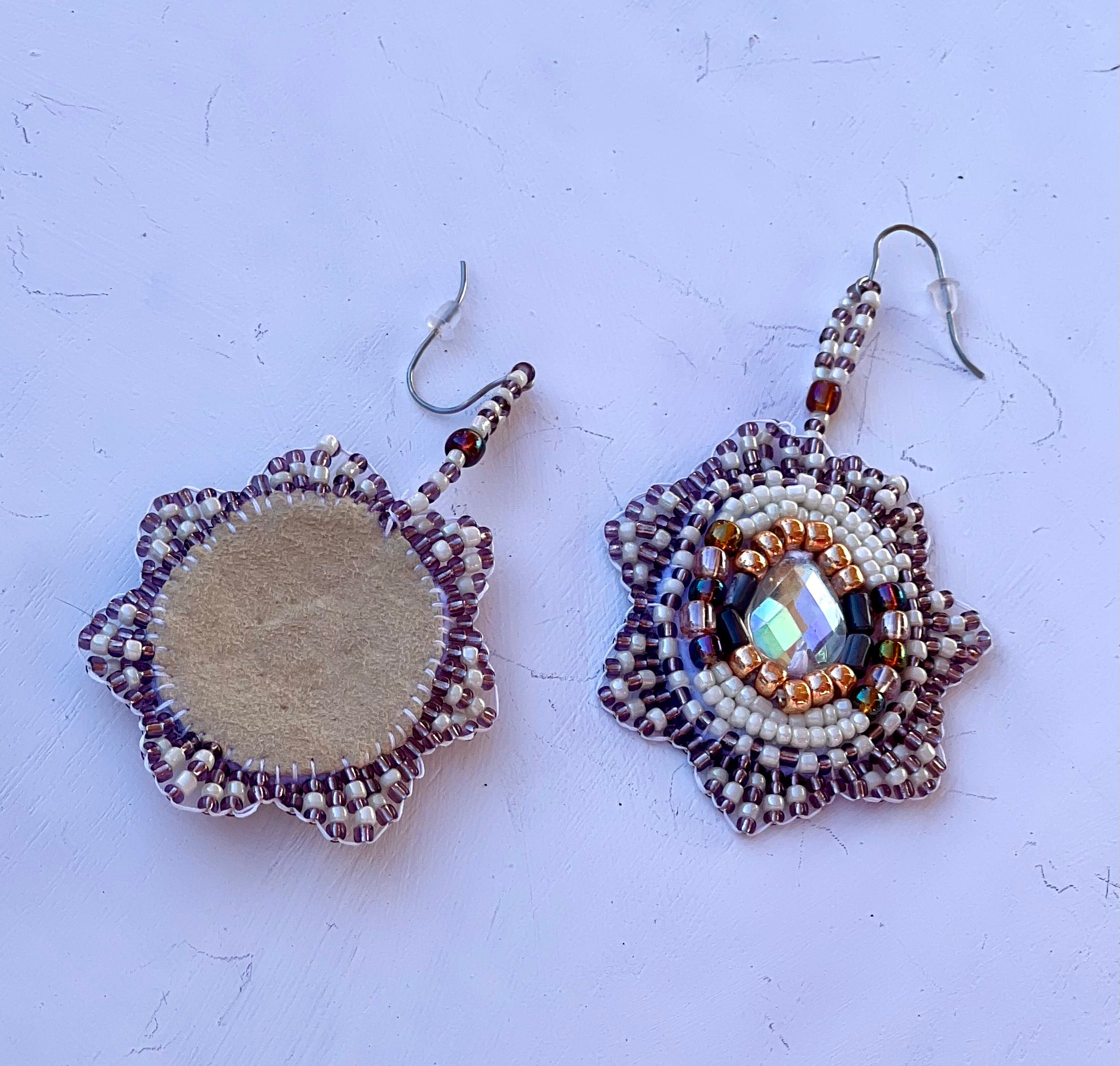Wampum and Gold Medallion Earrings