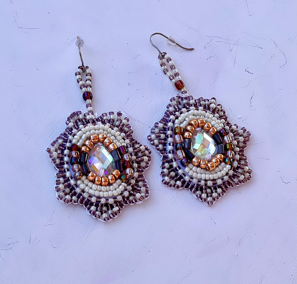 Wampum and Gold Medallion Earrings